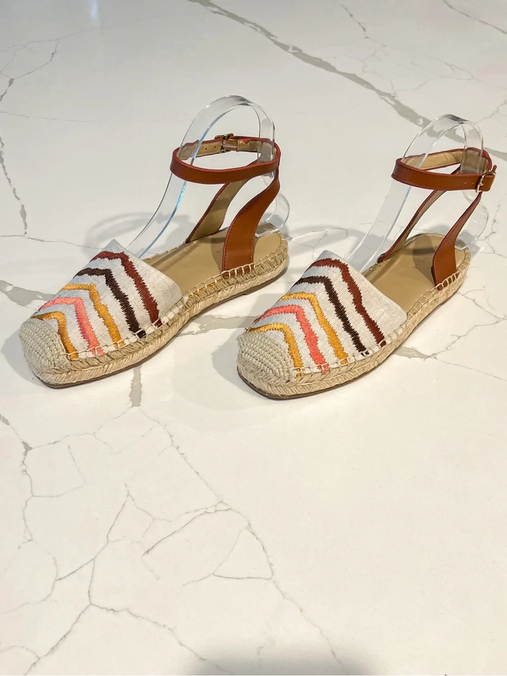 Ann Taylor Isabella Embroidered Linen Espadrille Sandals Multi Zebra Stripe Sz 6